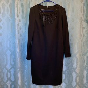 Joannes New York women’s black long sleeve zip up beaded neckline size 12 dress